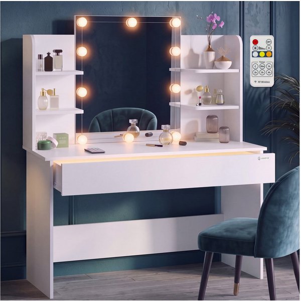 Casaria Schminktisch Lucia (1-St), mit Spiegel und LED Beleuchtung Schminkkommode Schublade 110x40cm Weiß