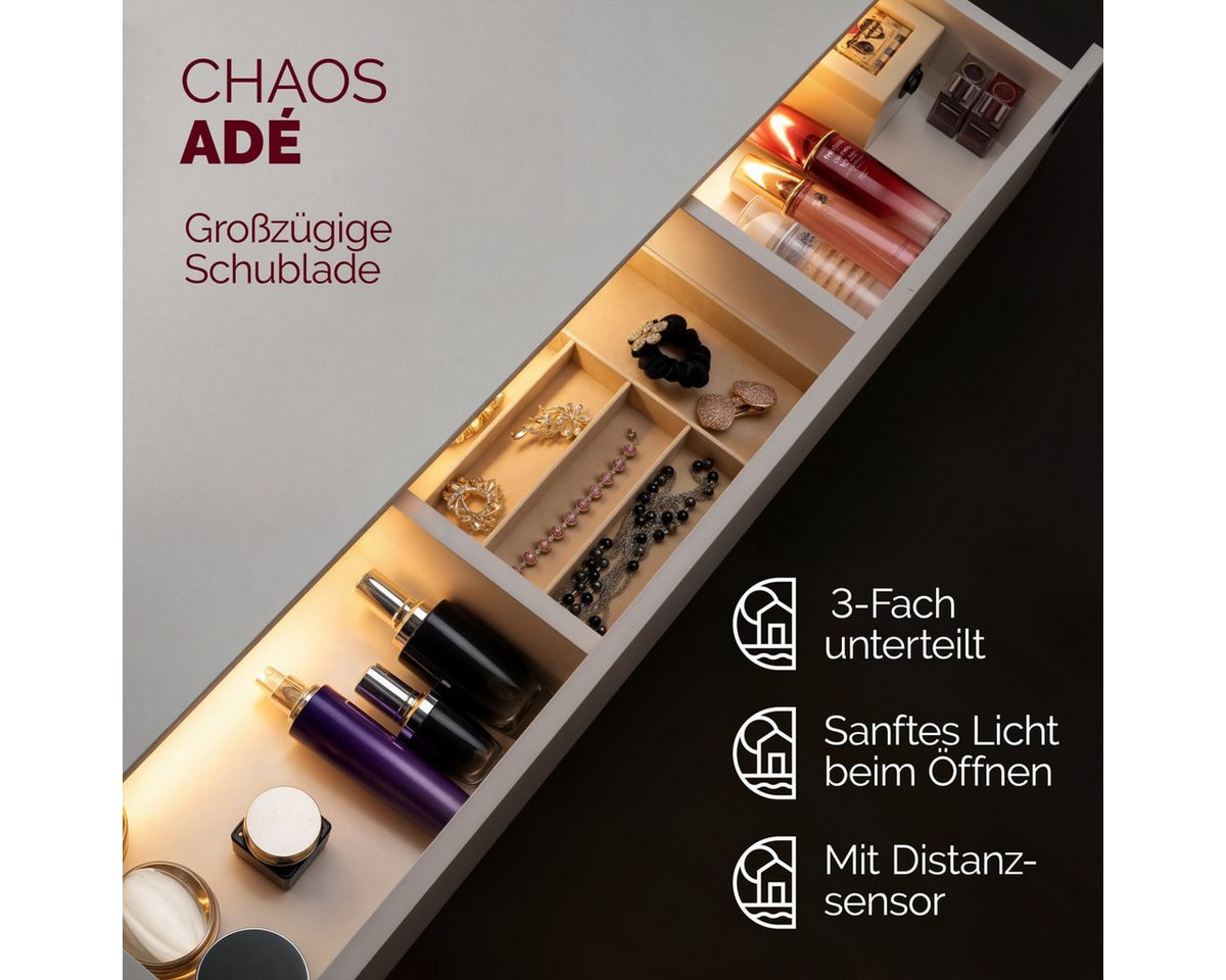Casaria Schminktisch Lucia (1-St), mit Spiegel und LED Beleuchtung Schminkkommode Schublade 110x40cm Weiß – Bild 3 von 5