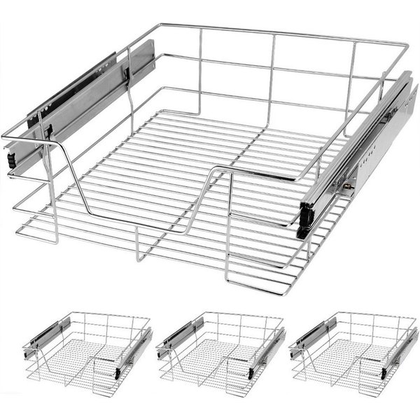 Casaria Schubkasten, 50 cm 4er Set Verchromt 25kg Belastbar Vollauszug mit Montagematerial