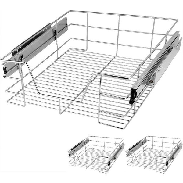 Casaria Schubkasten, 50 cm 3er Set Verchromt 25kg Belastbar Vollauszug mit Montagematerial
