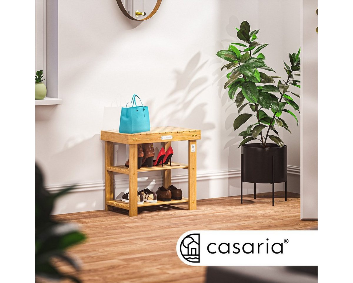 Casaria Schuhbank (1-St), mit Sitzfläche 50x46x33cm 160kg Belastbarkeit 3 Ebenen Akazie Holz – Bild 2 von 5
