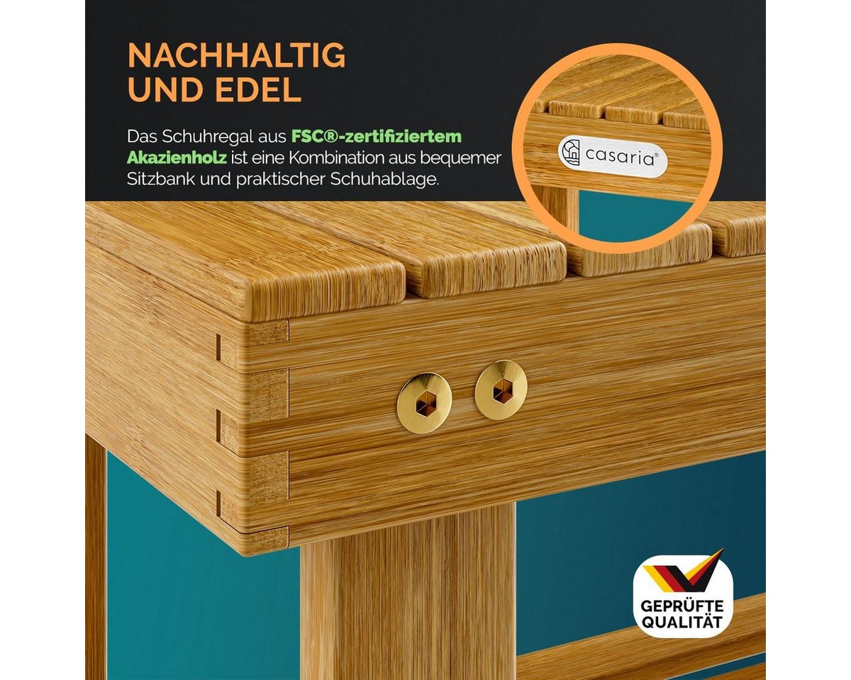 Casaria Schuhbank (1-St), mit Sitzfläche 50x46x33cm 160kg Belastbarkeit 3 Ebenen Akazie Holz – Bild 4 von 5
