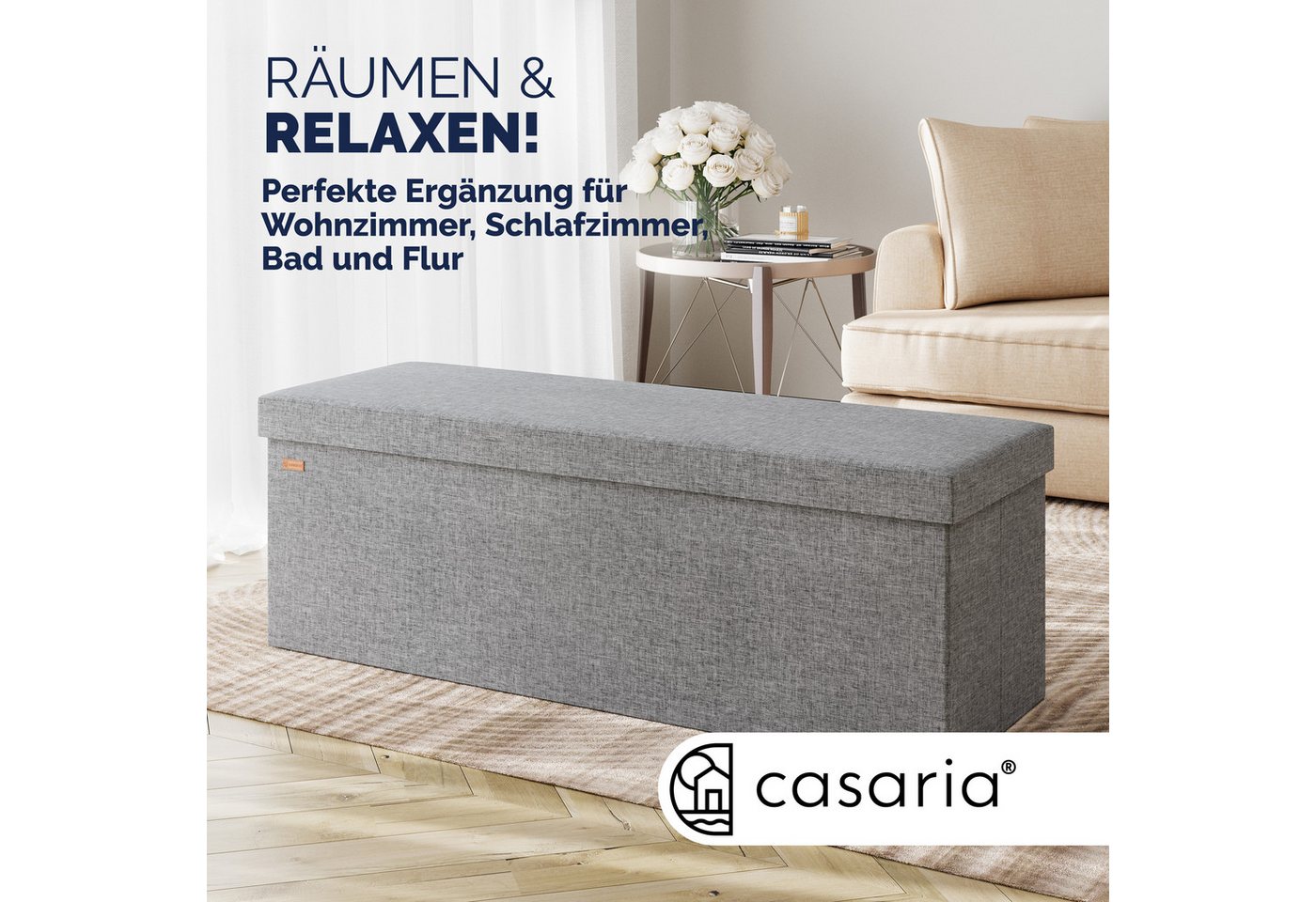 Casaria Sitzbank (1-St), mit Stauraum 80x40x40cm Faltbar 100 L Gepolstert Deckel Stoff – Bild 2 von 5