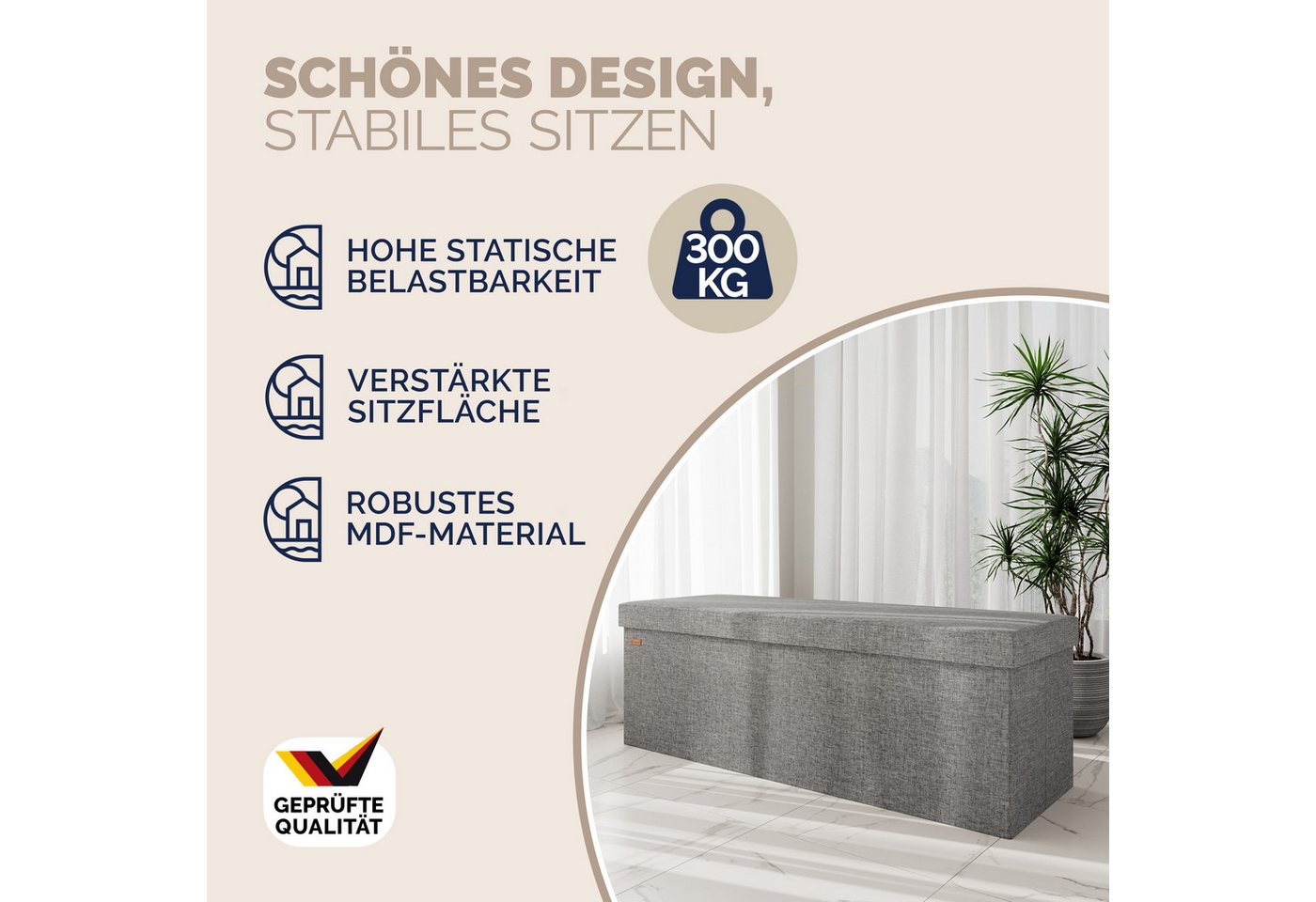 Casaria Sitzbank (1-St), mit Stauraum 80x40x40cm Faltbar 100 L Gepolstert Deckel Stoff – Bild 3 von 5