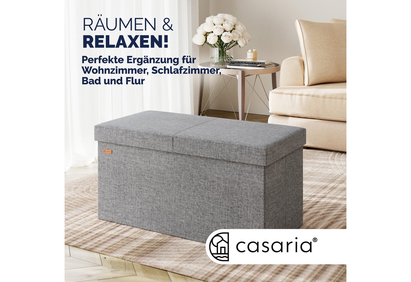 Casaria Sitzbank (1-St), Deckel Klappbar Gepolstert Faltbar Stabil Stoff 100L Flur Schlafzimmer – Bild 2 von 5