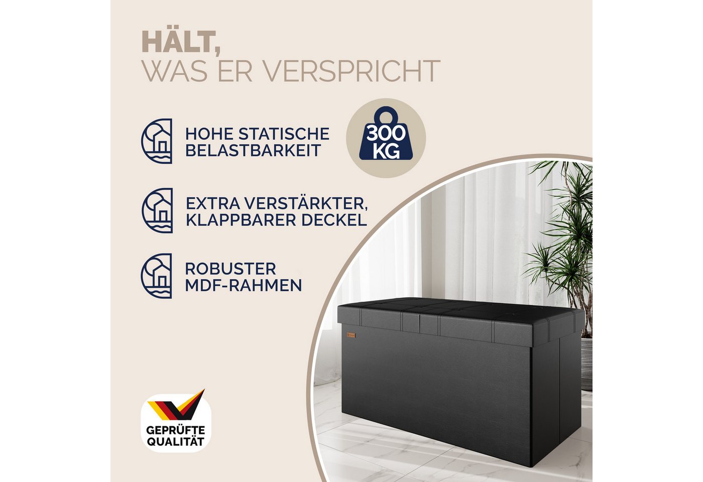 Casaria Sitzbank (1-St), Deckel Klappbar Gepolstert Faltbar Kunstleder 100L Flur Schlafzimmer – Bild 3 von 5