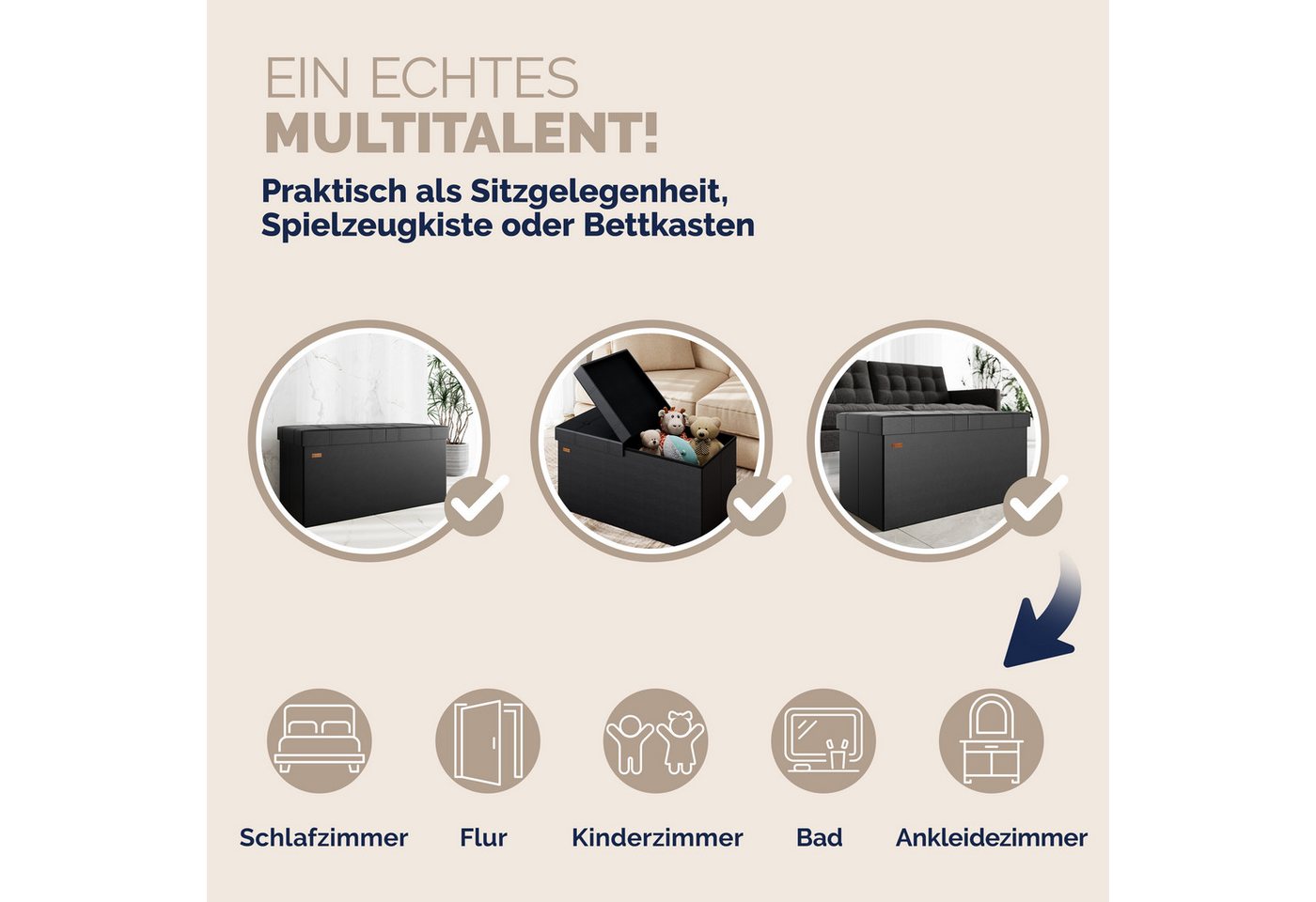 Casaria Sitzbank (1-St), Deckel Klappbar Gepolstert Faltbar Kunstleder 100L Flur Schlafzimmer – Bild 5 von 5