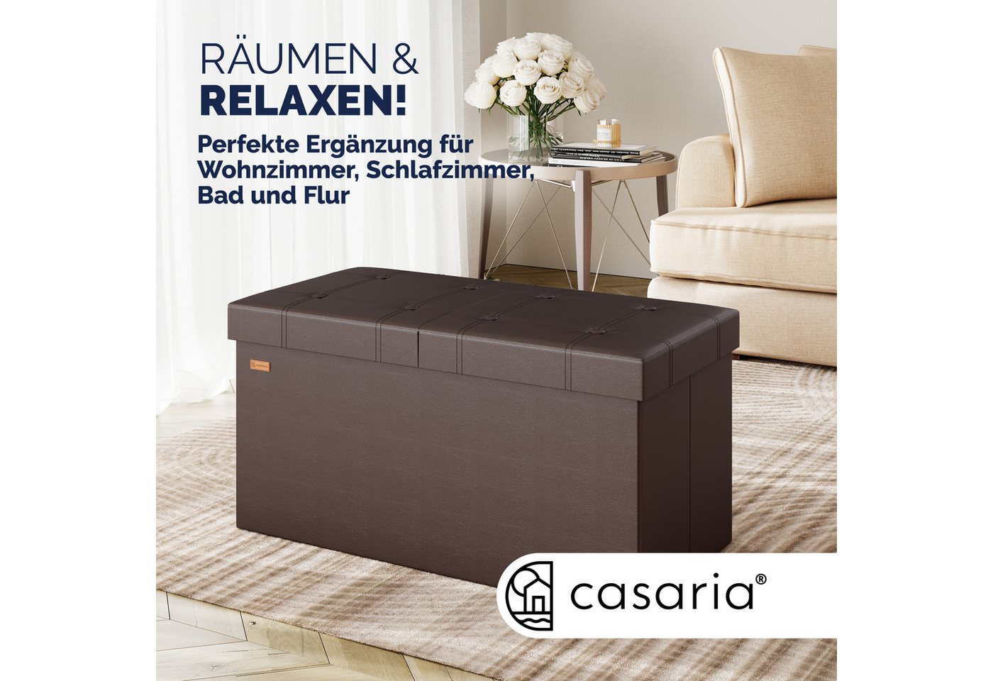 Casaria Sitzbank (1-St), Deckel Klappbar Gepolstert Faltbar Kunstleder 100L Flur Schlafzimmer – Bild 2 von 5