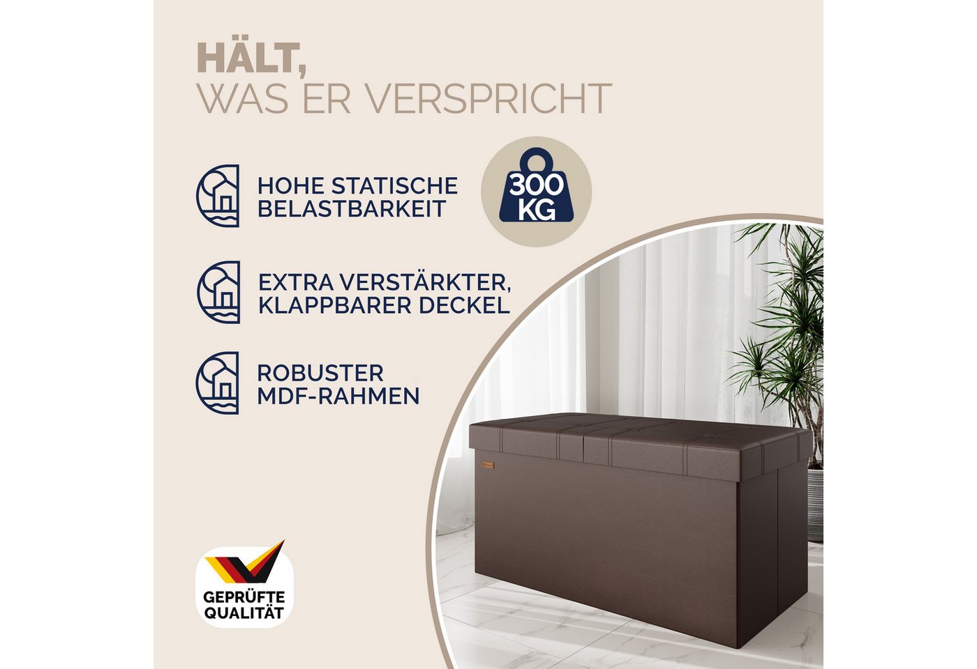Casaria Sitzbank (1-St), Deckel Klappbar Gepolstert Faltbar Kunstleder 100L Flur Schlafzimmer – Bild 3 von 5