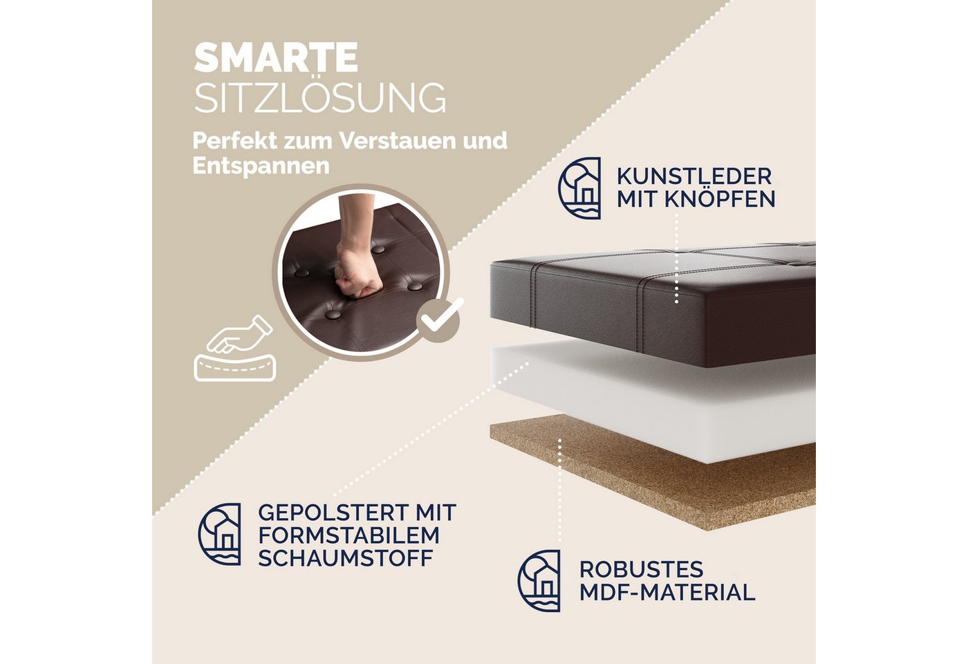 Casaria Sitzbank (1-St), Deckel Klappbar Gepolstert Faltbar Kunstleder 100L Flur Schlafzimmer – Bild 4 von 5