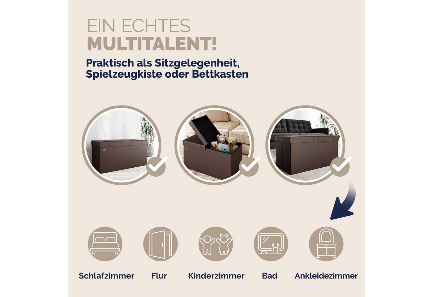 Casaria Sitzbank (1-St), Deckel Klappbar Gepolstert Faltbar Kunstleder 100L Flur Schlafzimmer – Bild 5 von 5