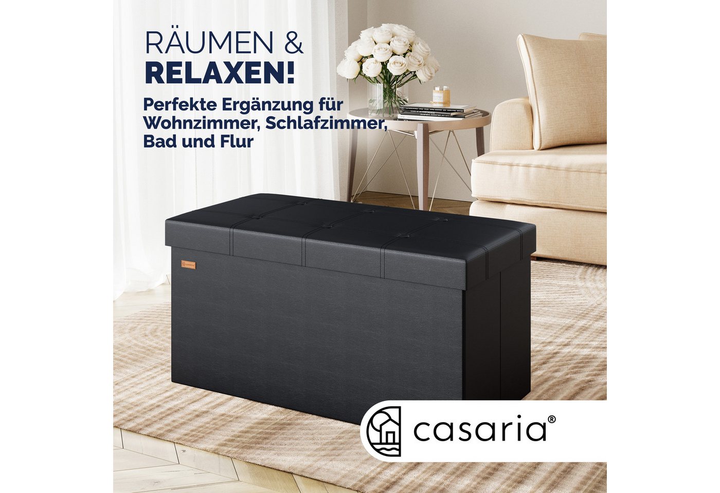 Casaria Sitzbank (1-St), mit Stauraum 80x40x40cm Faltbar 100 L Gepolstert Deckel Kunstleder – Bild 2 von 5