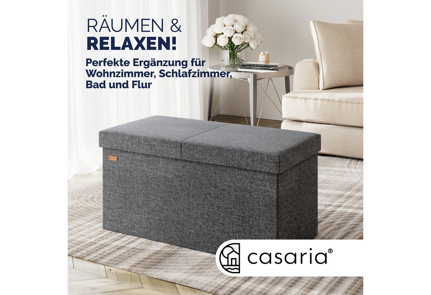 Casaria Sitzbank (1-St), Deckel Klappbar Gepolstert Faltbar Stabil Stoff 100L Flur Schlafzimmer – Bild 2 von 5