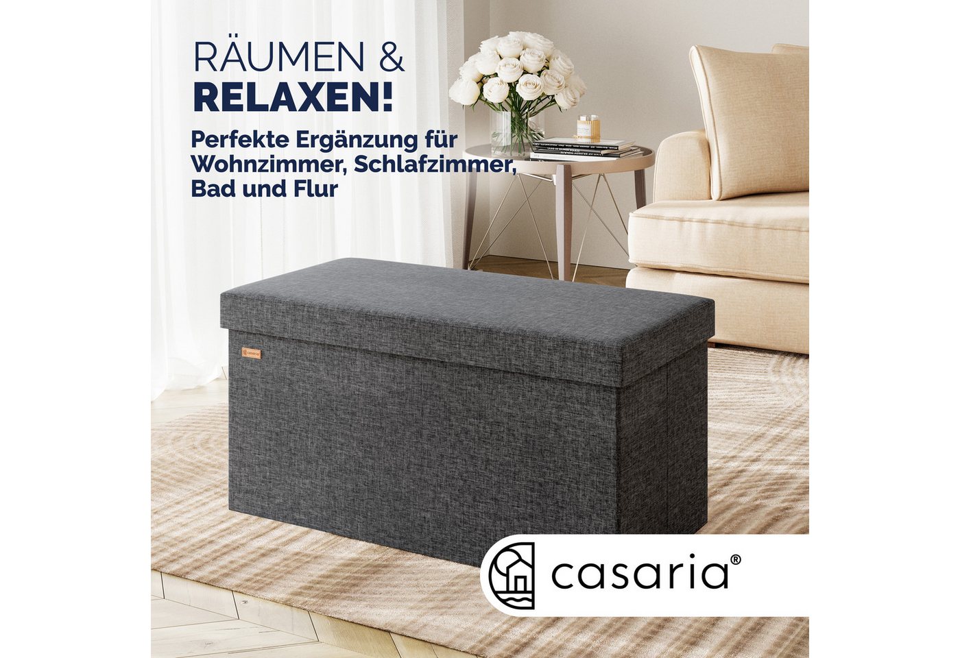 Casaria Sitzbank (1-St), mit Stauraum 80x40x40cm Faltbar 100L Gepolstert Deckel Stoff – Bild 2 von 5