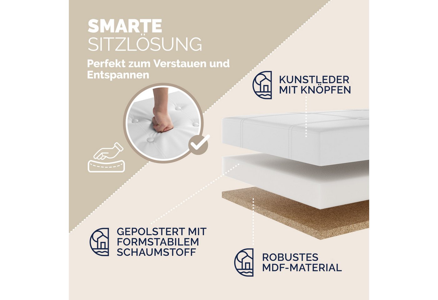 Casaria Sitzbank (1-St), mit Stauraum 80x40x40cm Faltbar 100 L Gepolstert Deckel Kunstleder – Bild 4 von 5