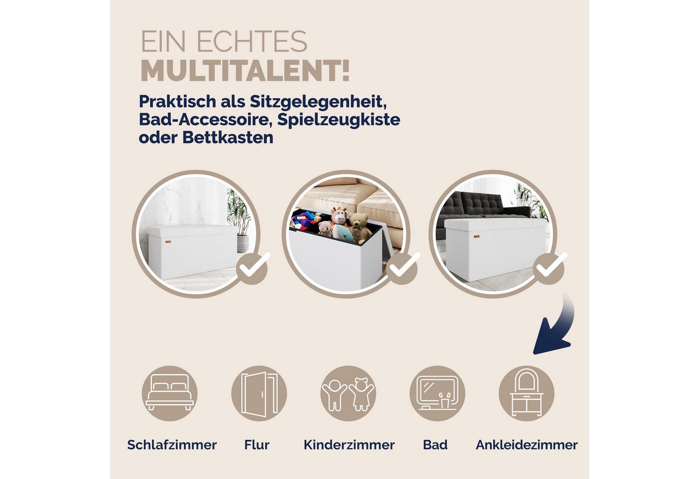 Casaria Sitzbank (1-St), mit Stauraum 80x40x40cm Faltbar 100 L Gepolstert Deckel Kunstleder – Bild 5 von 5