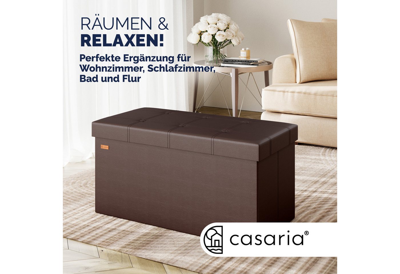 Casaria Sitzbank (1-St), mit Stauraum 80x40x40cm Faltbar 100 L Gepolstert Deckel Kunstleder – Bild 2 von 5