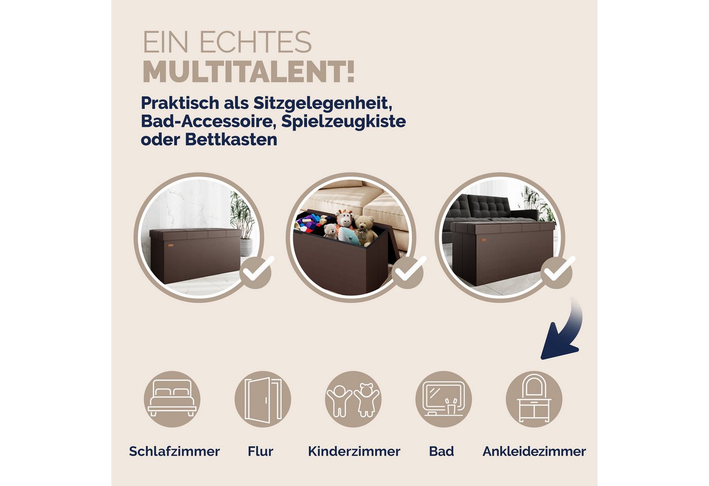 Casaria Sitzbank (1-St), mit Stauraum 80x40x40cm Faltbar 100 L Gepolstert Deckel Kunstleder – Bild 5 von 5