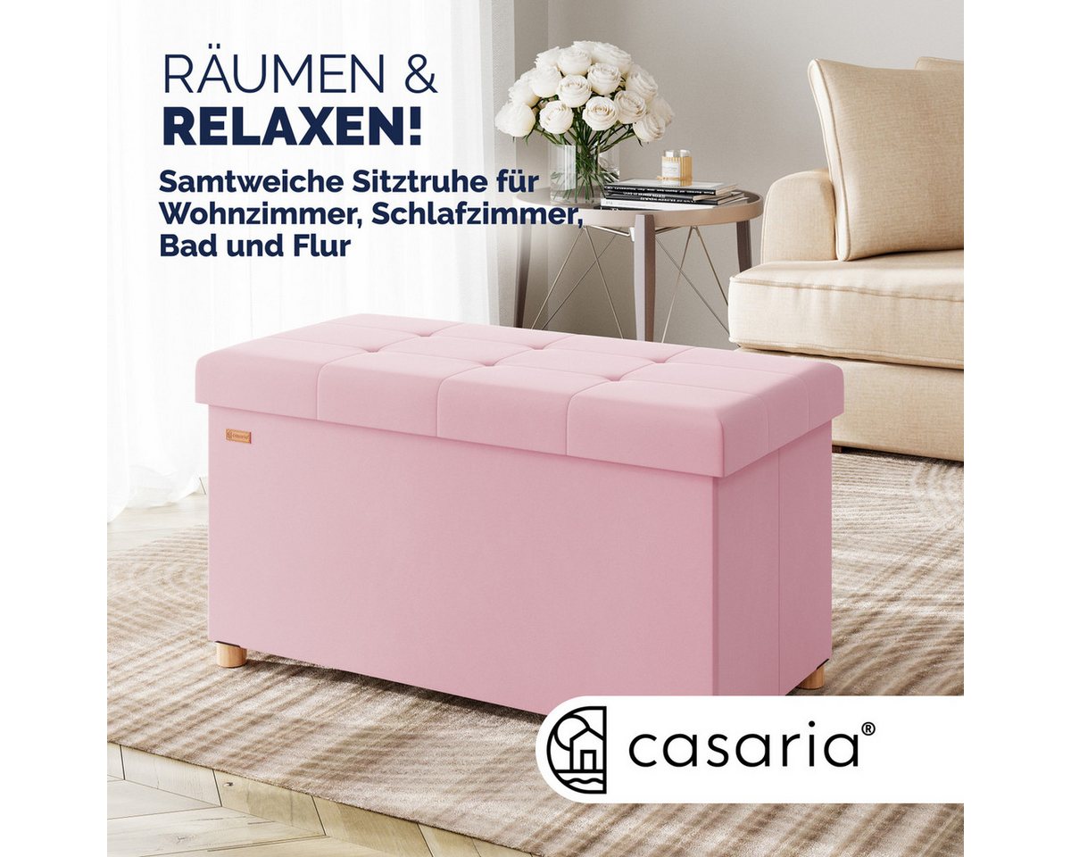 Casaria Sitzbank, Samt Rosa Faltbar mit Holzfüßen 76x38cm 300kg Belastbarkeit Flur – Bild 2 von 5