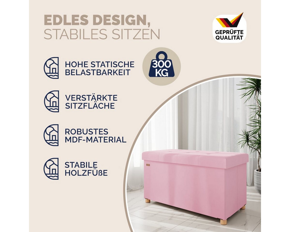 Casaria Sitzbank, Samt Rosa Faltbar mit Holzfüßen 76x38cm 300kg Belastbarkeit Flur – Bild 3 von 5