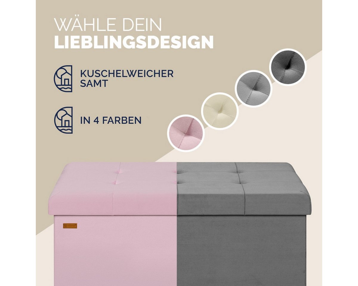 Casaria Sitzbank, Samt Rosa Faltbar mit Holzfüßen 76x38cm 300kg Belastbarkeit Flur – Bild 4 von 5