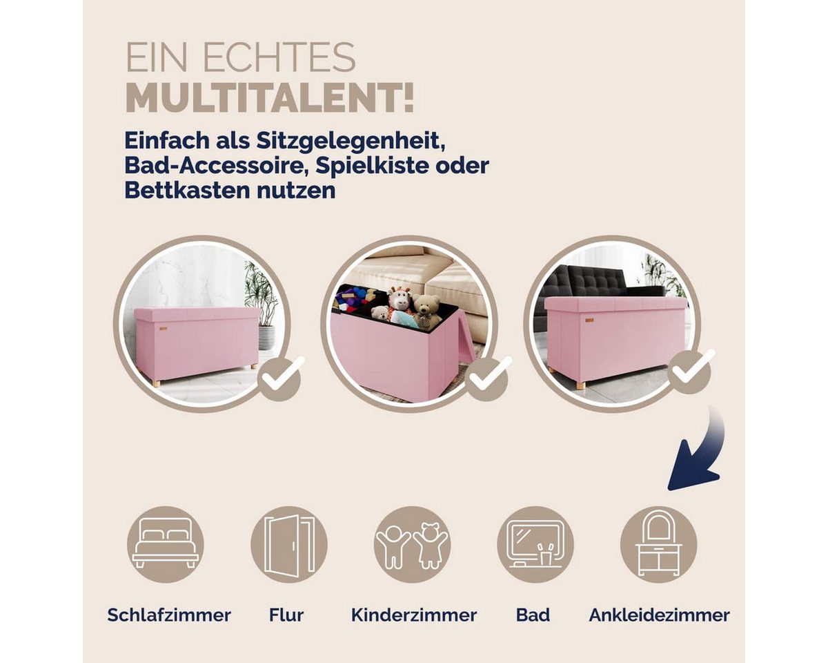 Casaria Sitzbank, Samt Rosa Faltbar mit Holzfüßen 76x38cm 300kg Belastbarkeit Flur – Bild 5 von 5