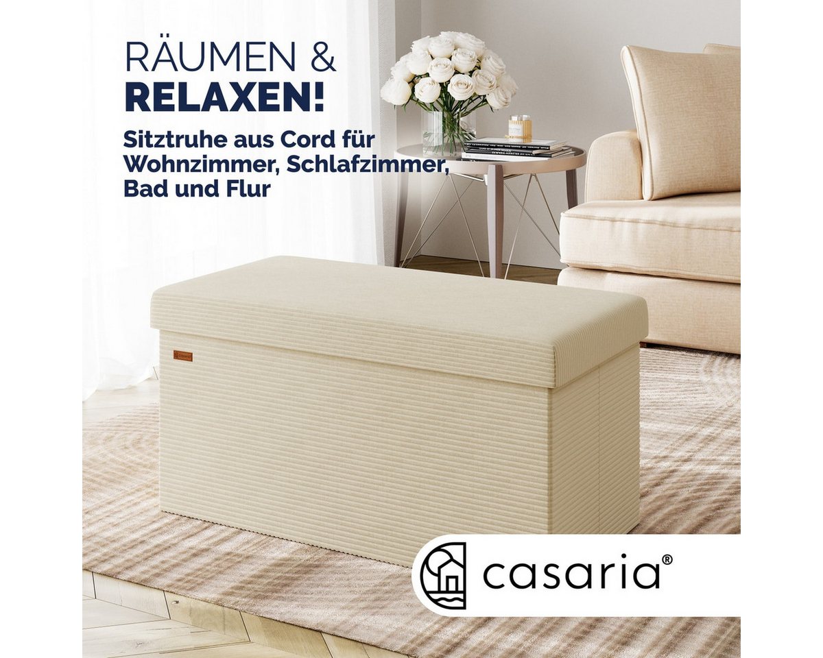 Casaria Sitzbank, Cord Beige Faltbar 76x38cm 300kg Belastbarkeit Wohnzimmer Schlafzimmer – Bild 2 von 5