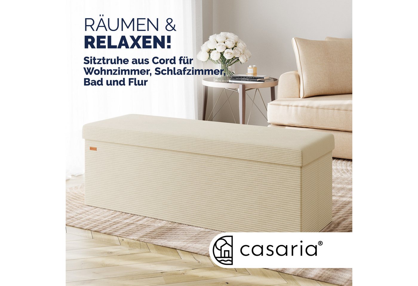 Casaria Sitzbank, Cord Beige Faltbar inkl. Boxen 114x38cm 300kg Belastbarkeit Wohnzimmer – Bild 2 von 5