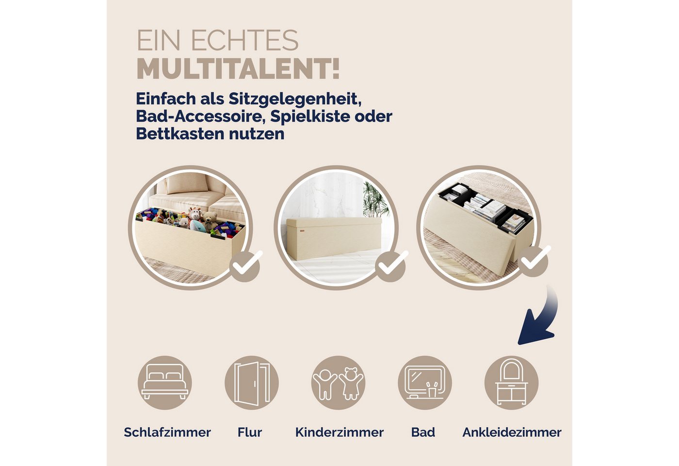 Casaria Sitzbank, Cord Beige Faltbar inkl. Boxen 114x38cm 300kg Belastbarkeit Wohnzimmer – Bild 5 von 5