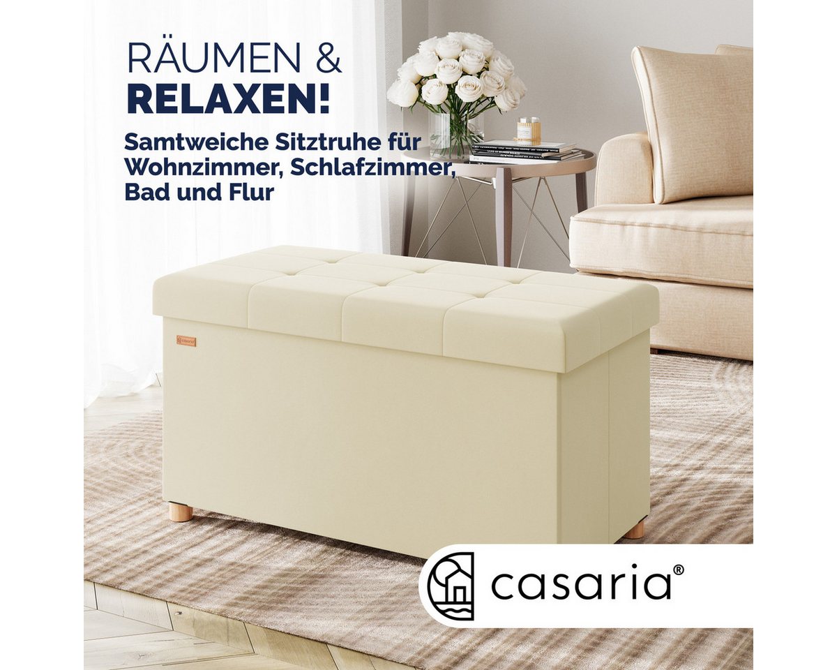 Casaria Sitzbank, Samt Beige Faltbar mit Holzfüßen 76x38cm 300kg Belastbarkeit Flur – Bild 2 von 5