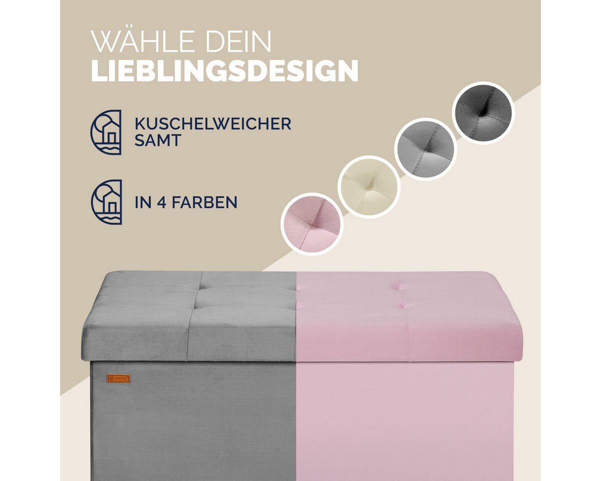 Casaria Sitzbank, Samt Beige Faltbar mit Holzfüßen 76x38cm 300kg Belastbarkeit Flur – Bild 4 von 5