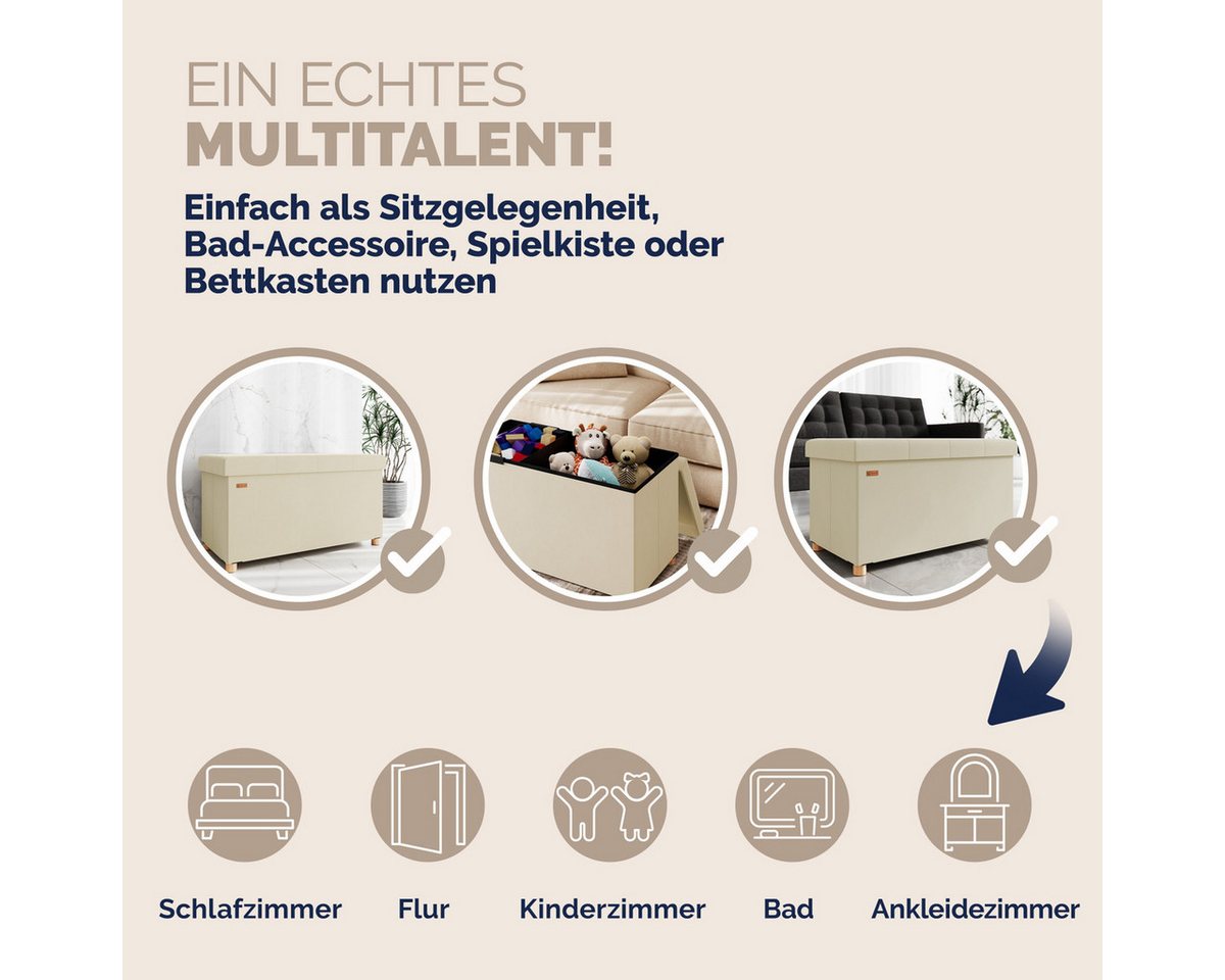 Casaria Sitzbank, Samt Beige Faltbar mit Holzfüßen 76x38cm 300kg Belastbarkeit Flur – Bild 5 von 5