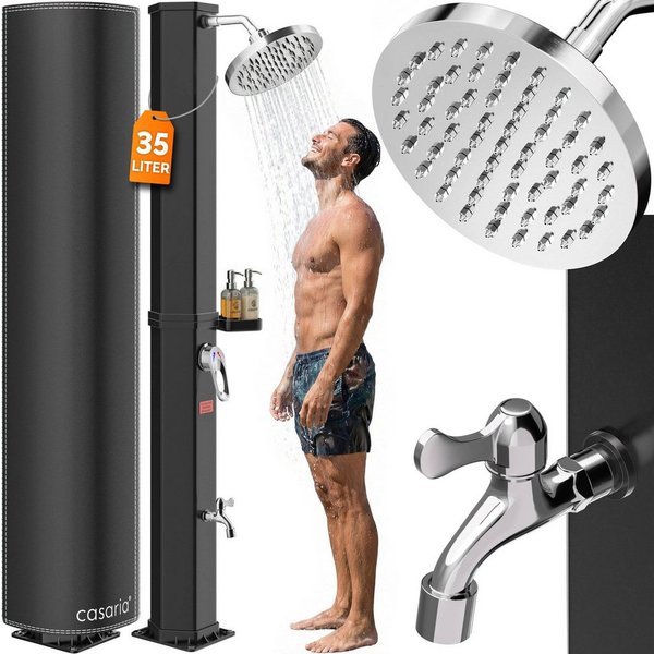 Casaria Solardusche, Solardusche 35 Liter UV-beständig Seifenl Ablage 105GSM Schutzhaube