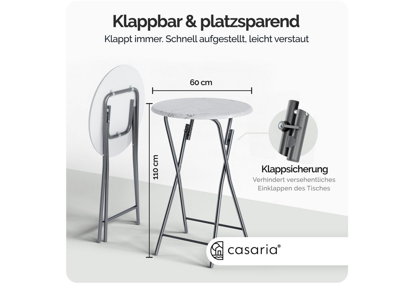 Casaria Stehtisch (1-St), Klappbar 110cm Hoch Rund Ø60cm Garten Camping Bistrotisch Partytisch – Bild 2 von 5