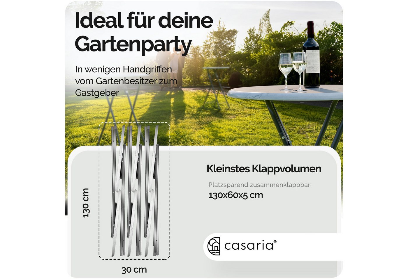 Casaria Stehtisch (1-St), Klappbar 110cm Hoch Rund Ø60cm Garten Camping Bistrotisch Partytisch – Bild 4 von 5