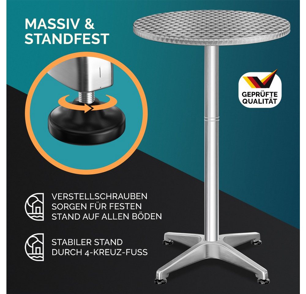 Casaria Stehtisch (1-St), Klappbar Höhenverstellbar 70cm / 115cm Hoch Alu Rund Ø60cm Wetterfest – Bild 3 von 5