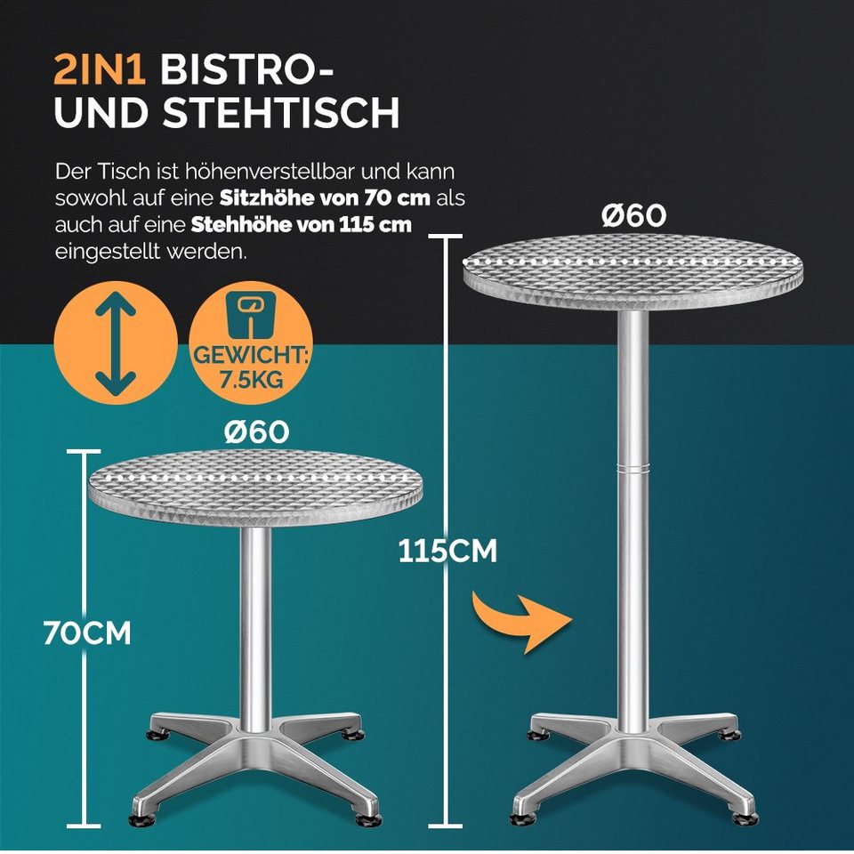 Casaria Stehtisch (1-St), Klappbar Höhenverstellbar 70cm / 115cm Hoch Alu Rund Ø60cm Wetterfest – Bild 4 von 5