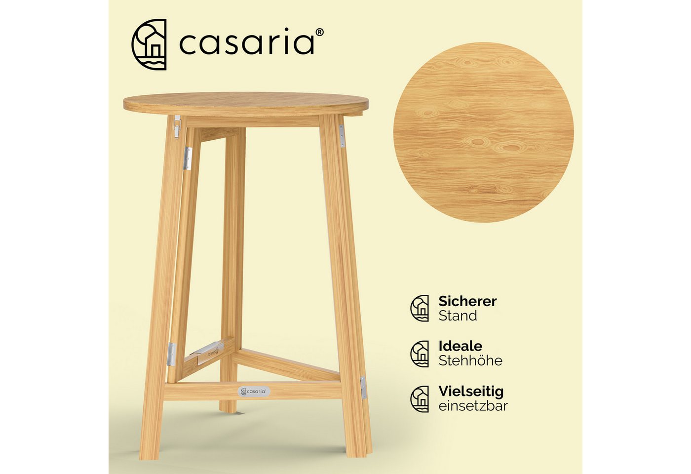 Casaria Stehtisch (1-St), Holz Ø 78 cm 111 cm hoch klappbar bis 80kg belastbar Massivholz Tanne – Bild 3 von 5