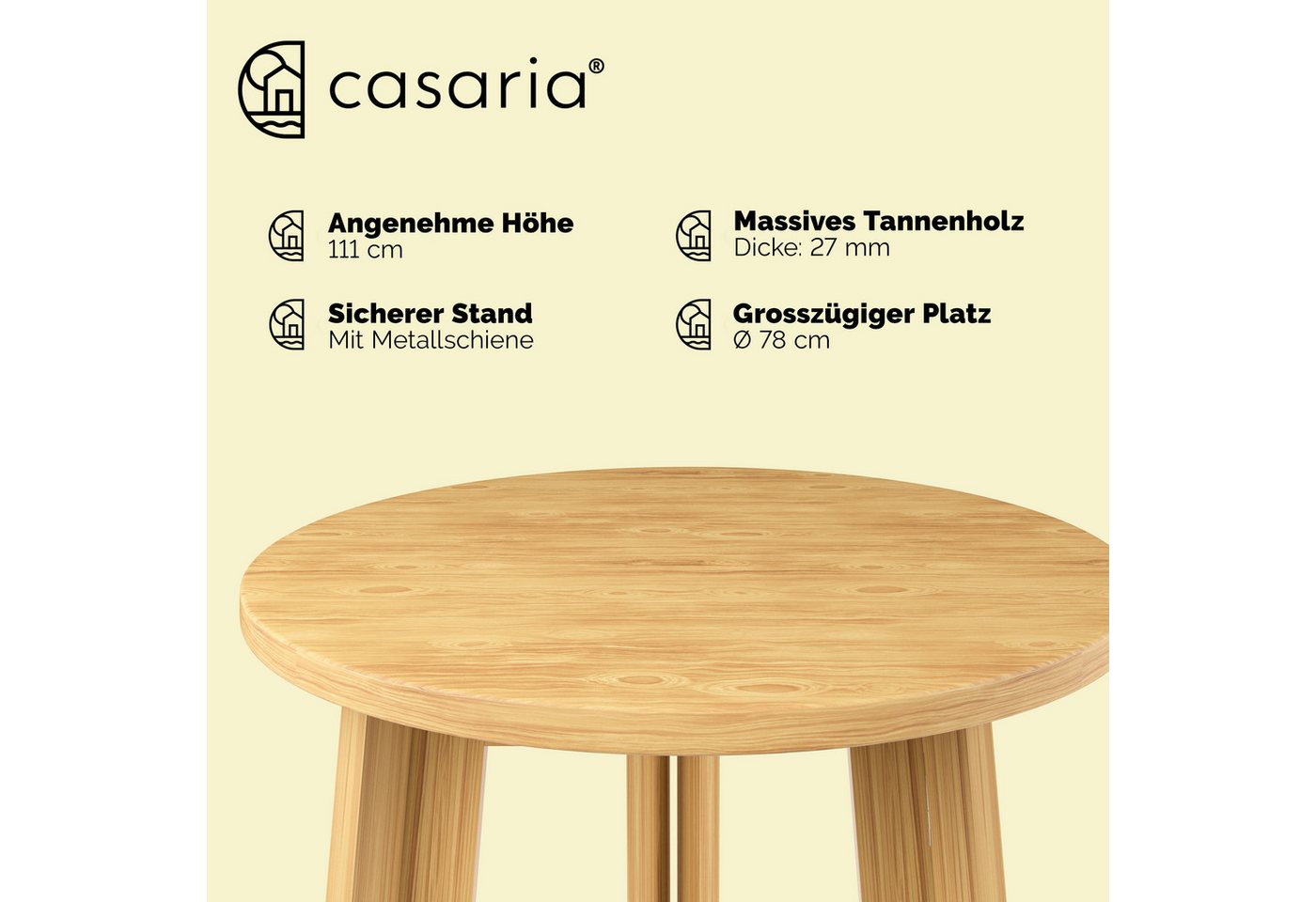 Casaria Stehtisch (1-St), Holz Ø 78 cm 111 cm hoch klappbar bis 80kg belastbar Massivholz Tanne – Bild 4 von 5