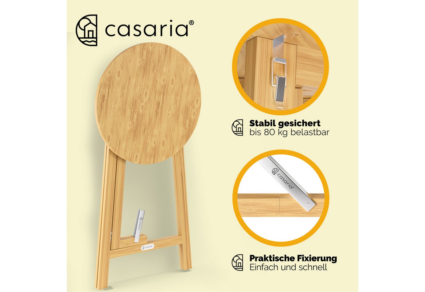 Casaria Stehtisch (1-St), Holz Ø 78 cm 111 cm hoch klappbar bis 80kg belastbar Massivholz Tanne – Bild 5 von 5