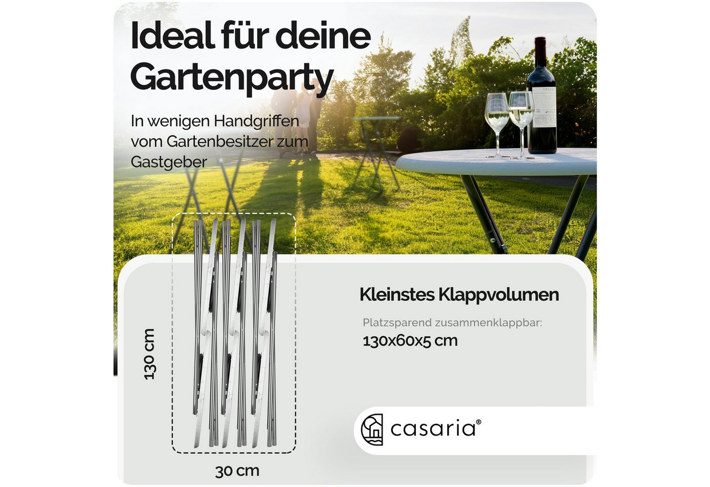 Casaria Stehtisch (1-St), Klappbar 110cm Hoch Rund Ø60cm Garten Camping Bistrotisch Partytisch – Bild 4 von 5