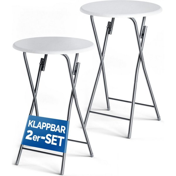 Casaria Stehtisch, 2er Set Klappbar Wetterfest Höhe 110cm Ø 60cm Holz Weiß Klapptisch