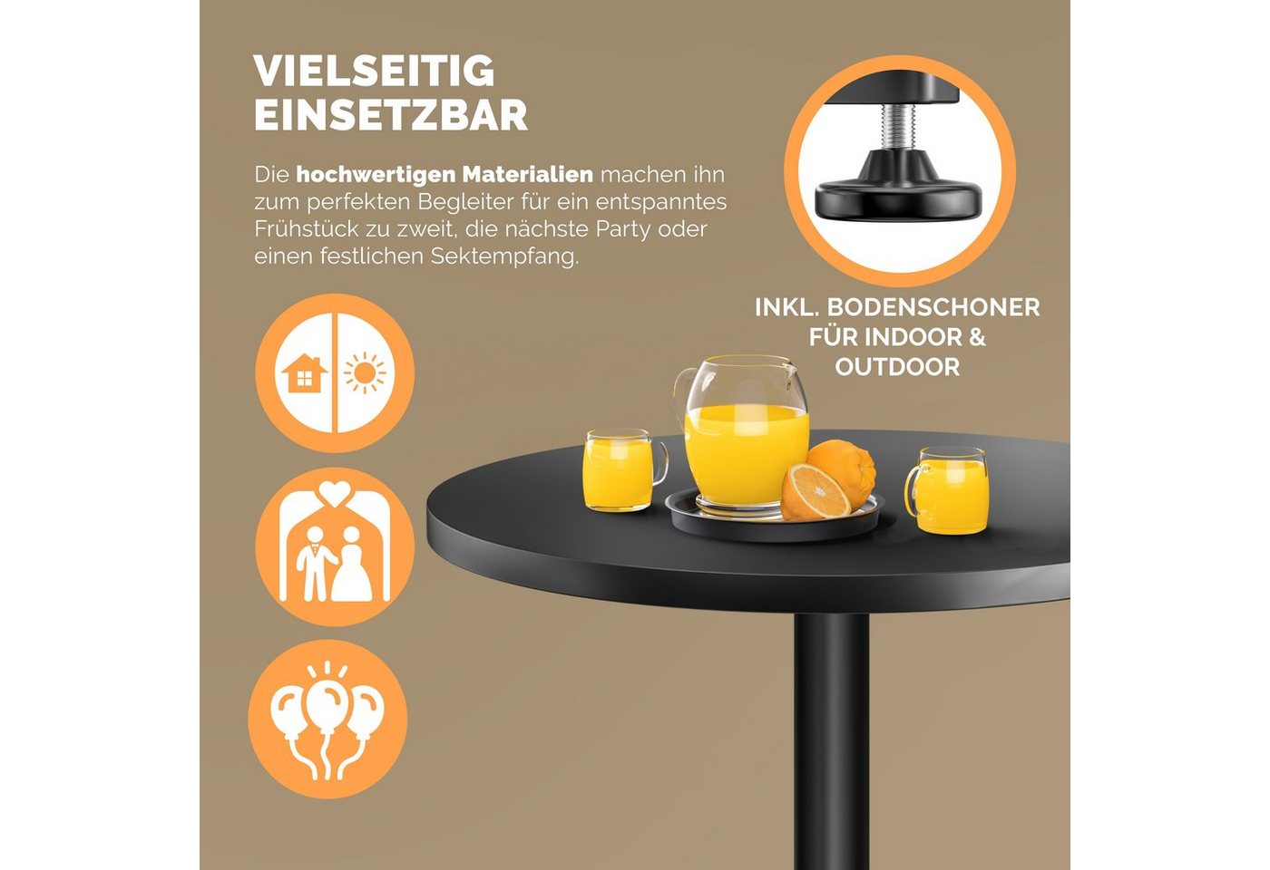 Casaria Stehtisch (2-St), 2x Höhenverstellbar Klappbar 70cm/115cm Hoch Alu Rund Ø60cm Wetterfest – Bild 2 von 5