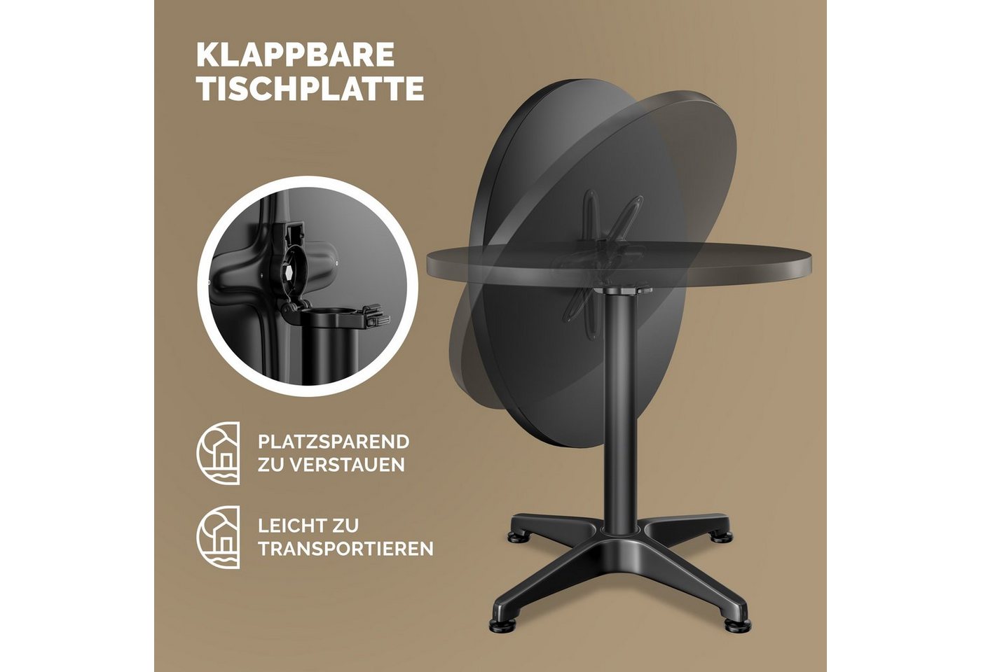 Casaria Stehtisch (2-St), 2x Höhenverstellbar Klappbar 70cm/115cm Hoch Alu Rund Ø60cm Wetterfest – Bild 5 von 5