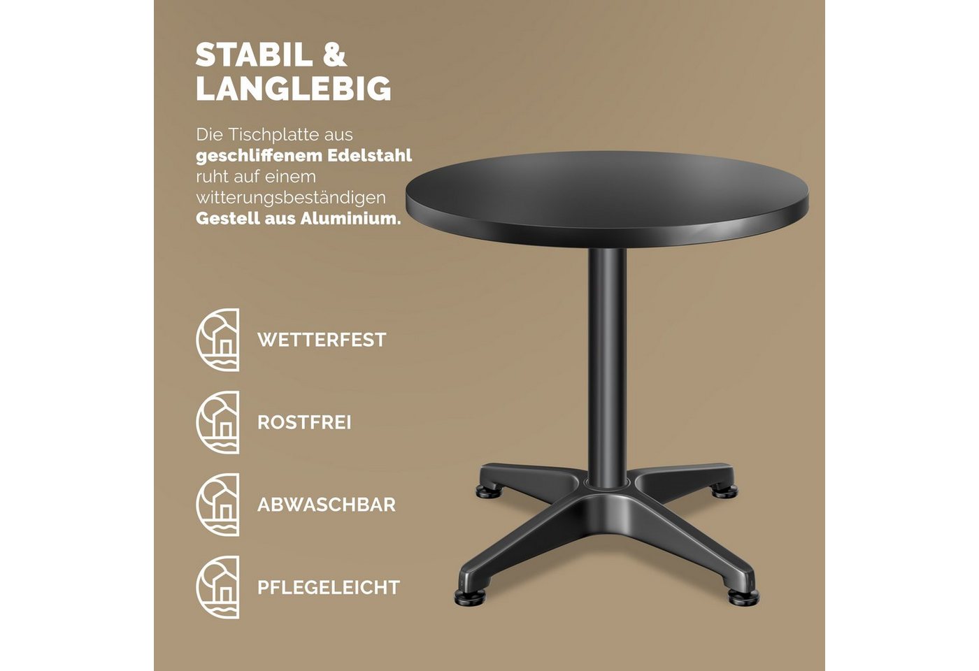 Casaria Stehtisch (2-St), Höhenverstellbar 70cm/115cm Hoch Alu Rund Ø60cm Bistrotisch Wetterfest – Bild 5 von 5