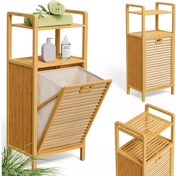 Casaria Wäschekorb (1 St), Badregal Stehend Bambus mit Wäschebox Wäschesammler Ablage Holz 40L