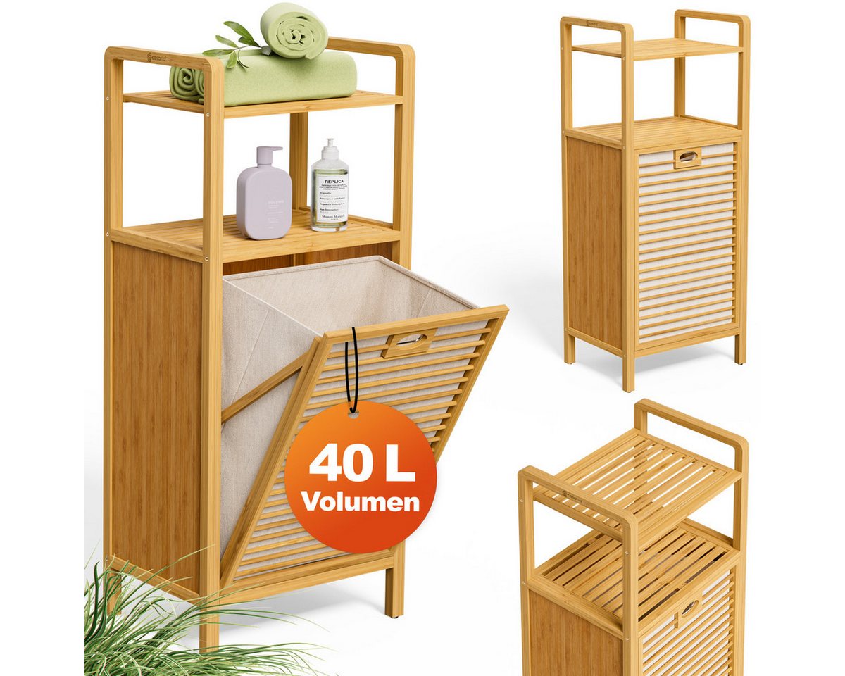 Casaria Wäschekorb (1 St), Badregal Stehend Bambus mit Wäschebox Wäschesammler Ablage Holz 40L – Bild 2 von 5