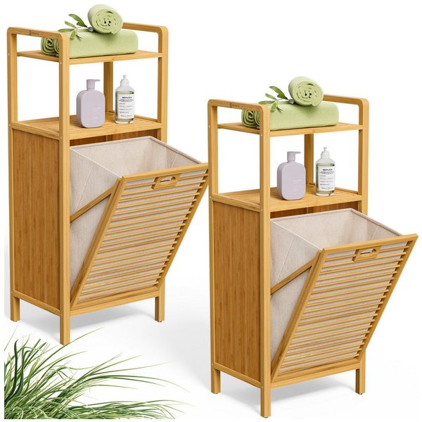 Casaria Wäschekorb (2 St), Badregal Bambus Holz Wäschebox Wäschetruhe Schrank Korb Abnehmbar 40 L