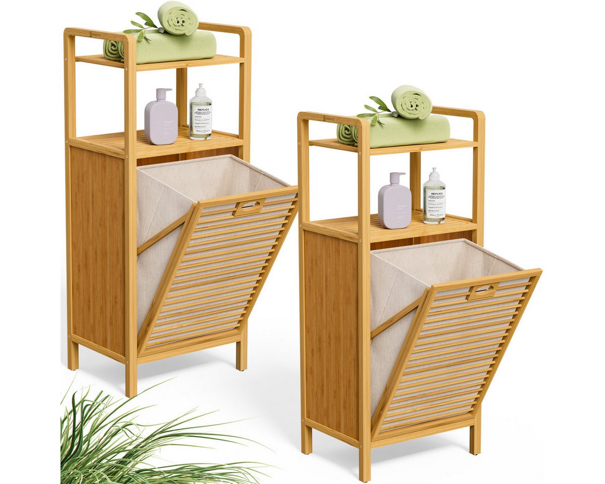 Casaria Wäschekorb (2 St), Badregal Bambus Holz Wäschebox Wäschetruhe Schrank Korb Abnehmbar 40 L – Bild 2 von 5
