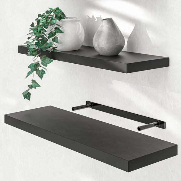 Casaria Wandboard, Schwarz Hängeregal mit Halterung 15kg Tragkraft Küche Matt 70cm